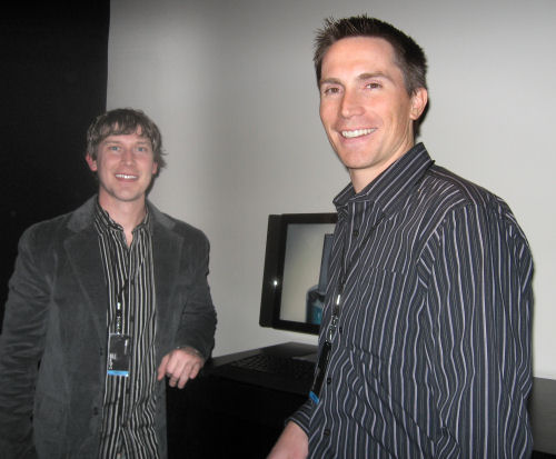 Dell's Ryan Salzer with a fellow product manager at the Armani XPS One launch party on December 6.