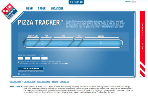 The home page for Domino's high-tech pizza tracker The home page for Domino's high-tech pizza tracker