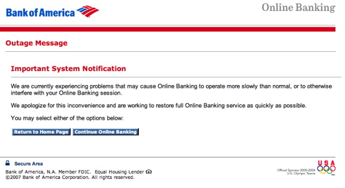 Message to Bank of America Users today Message to Bank of America Users today