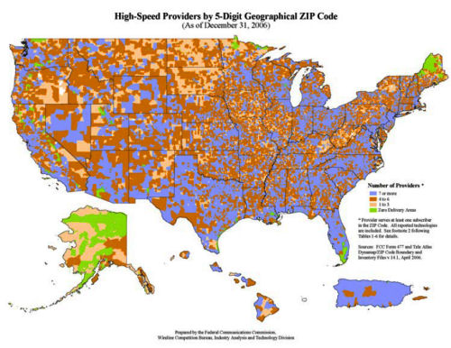 Relative US coverage of broadband service providers for 2006