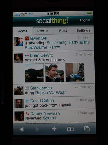 Socialthing! on the iPhone Socialthing! on the iPhone