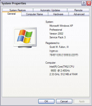 Proof of the pudding: XP SP3 calls itself out in My Computer | Properties Proof of the pudding: XP SP3 calls itself out in My Computer | Properties