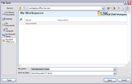 Screenshot from Office Live Workspace beta Screenshot from Office Live Workspace beta