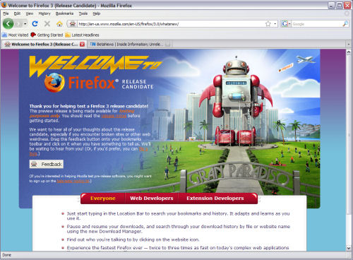 A screenshot from Firefox 3.0 RC2 running in Windows XP SP3 A screenshot from Firefox 3.0 RC2 running in Windows XP SP3