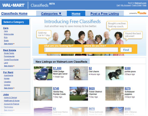 The front page of Wal-Mart's online classifieds section, June 4, 2008 The front page of Wal-Mart's online classifieds section, June 4, 2008