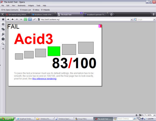 The Acid3 test as performed by Opera 9.5 for Windows on June 12, 2008. The Acid3 test as performed by Opera 9.5 for Windows on June 12, 2008.