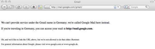 A page depicting what German users attempting to access 'gmail.de' are treated to. A page depicting what German users attempting to access 'gmail.de' are treated to.