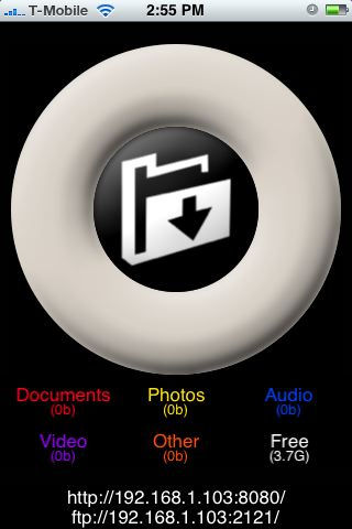 Screenshot from Datacase remote file storage application for iPhone 2.0