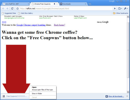 A proof-of-concept exploit in Google Chrome is about to trigger the launch of Notepad. A proof-of-concept exploit in Google Chrome is about to trigger the launch of Notepad.