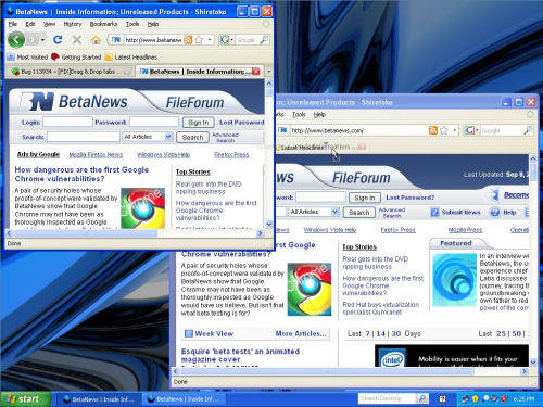 A second Firefox 3.1 window receptive to a drag-and-drop of a tab, from Shiretoko alpha 3.1. A second Firefox 3.1 window receptive to a drag-and-drop of a tab, from Shiretoko alpha 3.1.