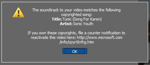 MSN Video copyright warning
