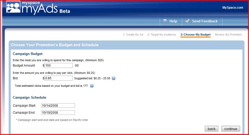 MySpace myAds campaign budget menu