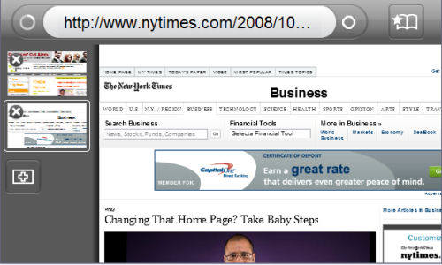 The thumbnail tabs on the Fennec alpha prototype browser