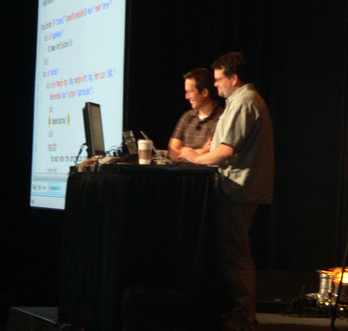 Microsoft senior program manager for ASP.NET MVC Phil Haack with StackOverflow.com proprietor Jeff Attwood, at Day 1 of PDC 2008.