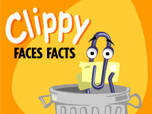 A title screen from a Microsoft-produced Flash cartoon video called "Clippy Faces Facts."