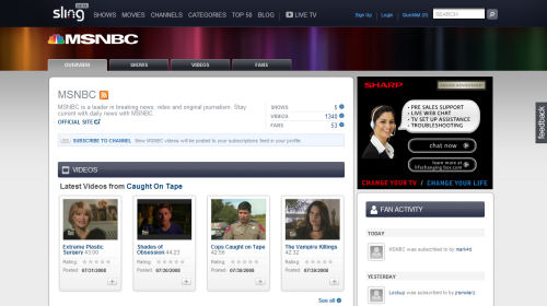 Sling.com, on the debut day of its first public beta, December 2, 2008.