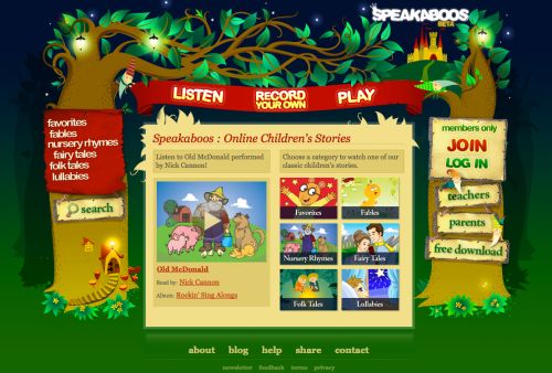 Screenshot of the latest rendition of the Speakaboo service