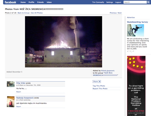 Image of burning mosque on Facebook