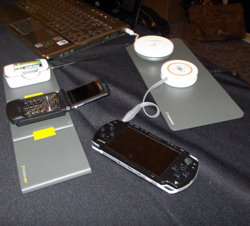 The Powermat multiple device proximity charger at work. The Powermat multiple device proximity charger at work.