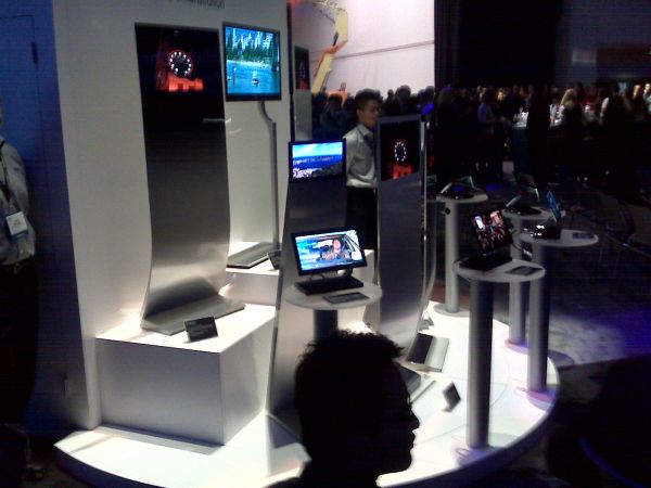 Thinner screens pervade the Sony booth at CES 2009. Thinner screens pervade the Sony booth at CES 2009.
