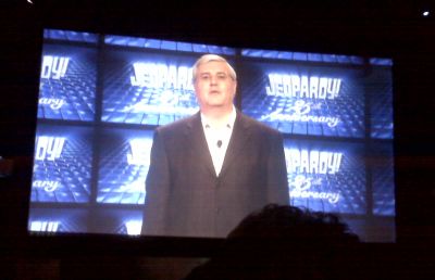 Sony executive Rick Clancy was introduced by Jeopardy! host Alex Trebek Sony executive Rick Clancy was introduced by Jeopardy! host Alex Trebek