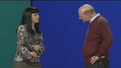 Janet Galore of Microsoft Research demonstrates tablet apps for Steve Ballmer
