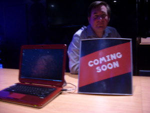 The mysterious 'Coming Soon' sign at the Sony booth Wednesday night