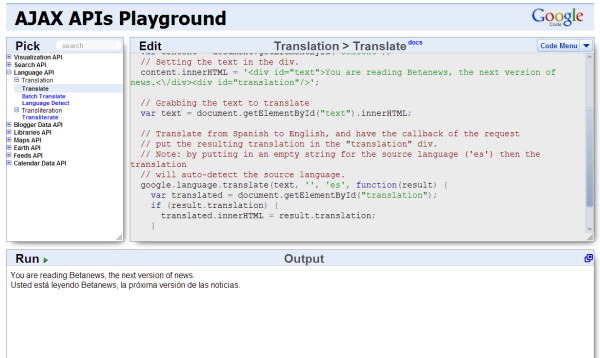 Google's AJAX API playground, which opened January 23, 2009.