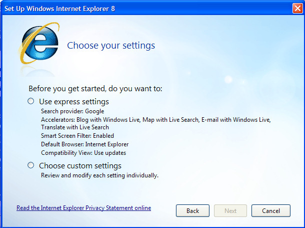 IE8 RC2 lets you choose Google by default if you've chosen Google before. IE8 RC2 lets you choose Google by default if you've chosen Google before.