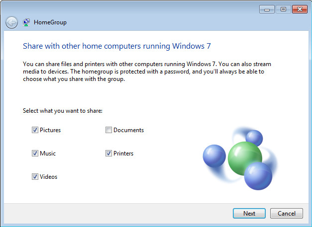 One example of the radically simplified homegroup setup in Windows 7 RC.
