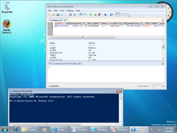 PowerShell 2.0 with the integrated development environment, in Windows 7 RC.