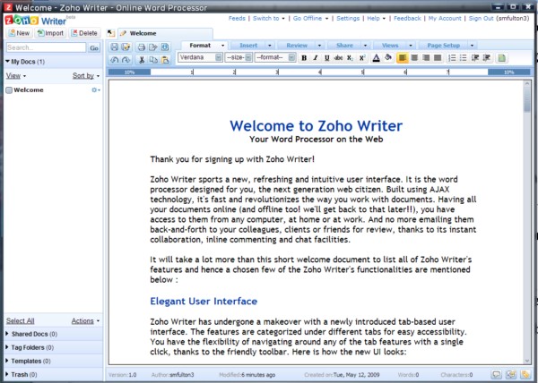 Zoho Writer running as a stand-alone app in Prism 1.0 beta.