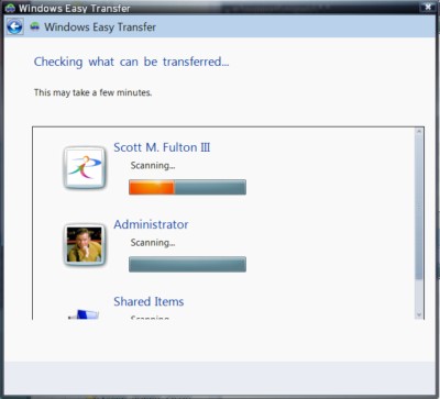 Things look good for a moment with Windows Easy Transfer, just before the whole affair breaks down.