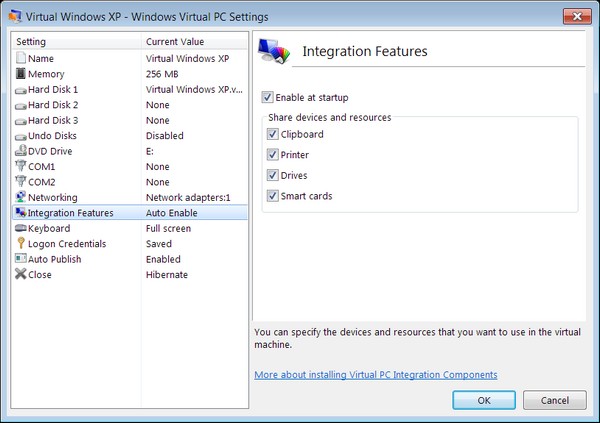 Windows XP Mode settings in Windows 7
