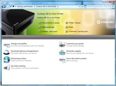 A simulation of Windows 7's Device Stage feature in action.