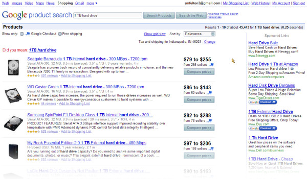 Google offers some low prices on 1 TB drives as well, but not as much info...and not the best price, either.