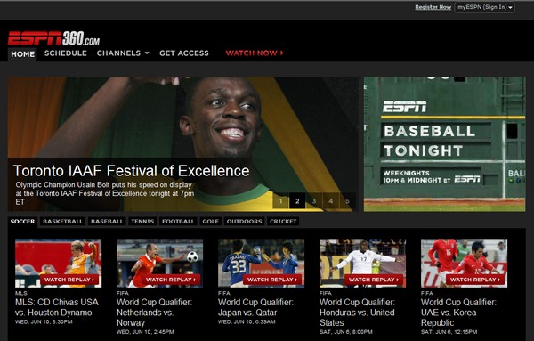 The front page of ESPN360.com on June 11, 2009.