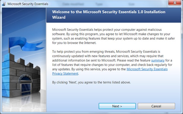 Microsoft Security Essentials installation