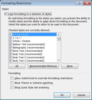 A new restricted editing feature in Word preserves the formatting while enabling named editors to add and change content.