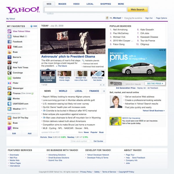 New Yahoo Homepage