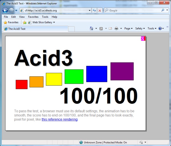 Did Internet Explorer 8 just pass the Acid3 test?  No, it's the Chrome Frame renderer giving IE8 a leg up.