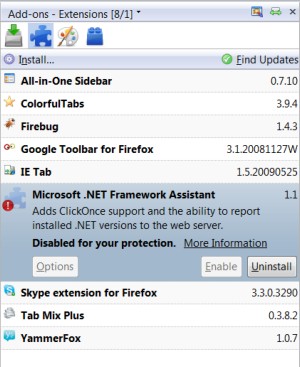 The disabled .NET Framework Assistant Firefox plug-in.