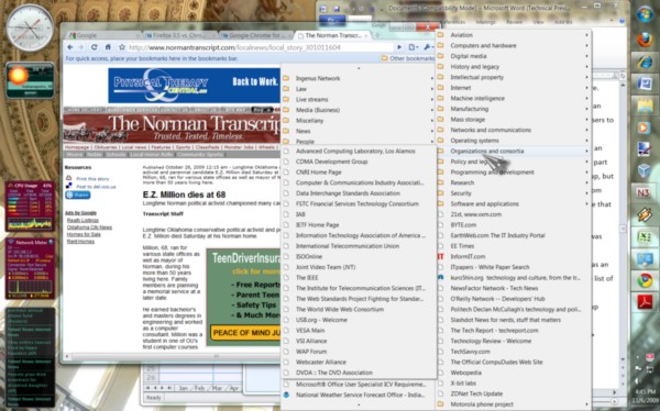 The mess that bookmarks can make of your desktop in just three layers, in Google Chrome 4.