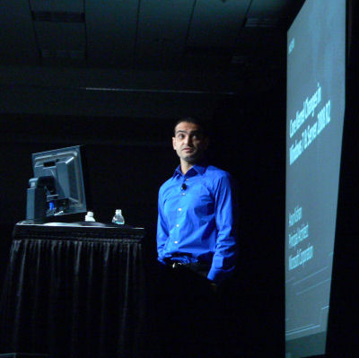 Microsoft Windows core engineer Arun Kishan speaks to a Windows 7 workshop during Day 0 of PDC 2009.