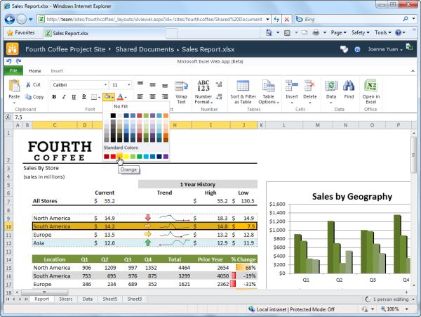 Excel Web App 2010 screenshot