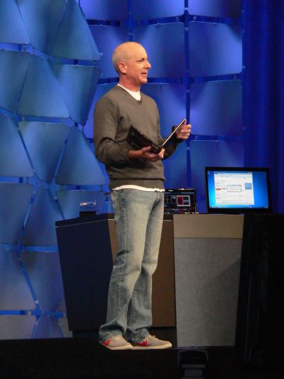 Microsoft Windows Division President Steven Sinofsky during the Day 2 keynote at PDC 2009 with that Acer laptop everyone loves now.