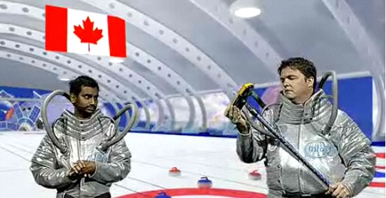 A peek into the future, Canada 2075, where curling brooms are interconnected.