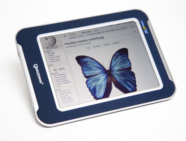 Mirasol low-power MEMS display for e-readers, in a proof-of-concept built by Qualcomm.  [Courtesy Qualcomm MEMS Technologies, Inc.]