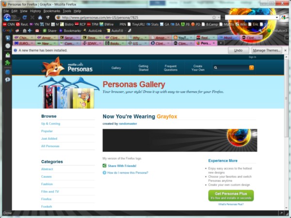 The 'Grayfox' Persona applied to the RTM version of Mozilla Firefox 3.6.