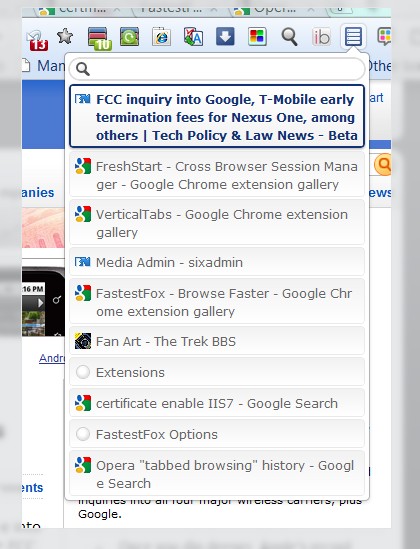 VerticalTabs 2.0 extension for Google Chrome shows full text of tab contents in a menu.